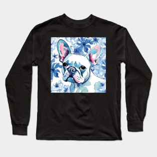 Blue Frenchie, watercolor portrait of French Bulldog Long Sleeve T-Shirt